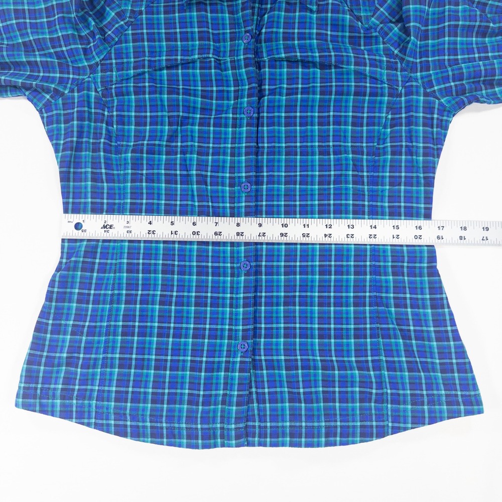 Columbia Omni Shade Plaid Vent Womens Long Sleeve Blue Green M Gorpcore Outdoor - Picture 15 of 16